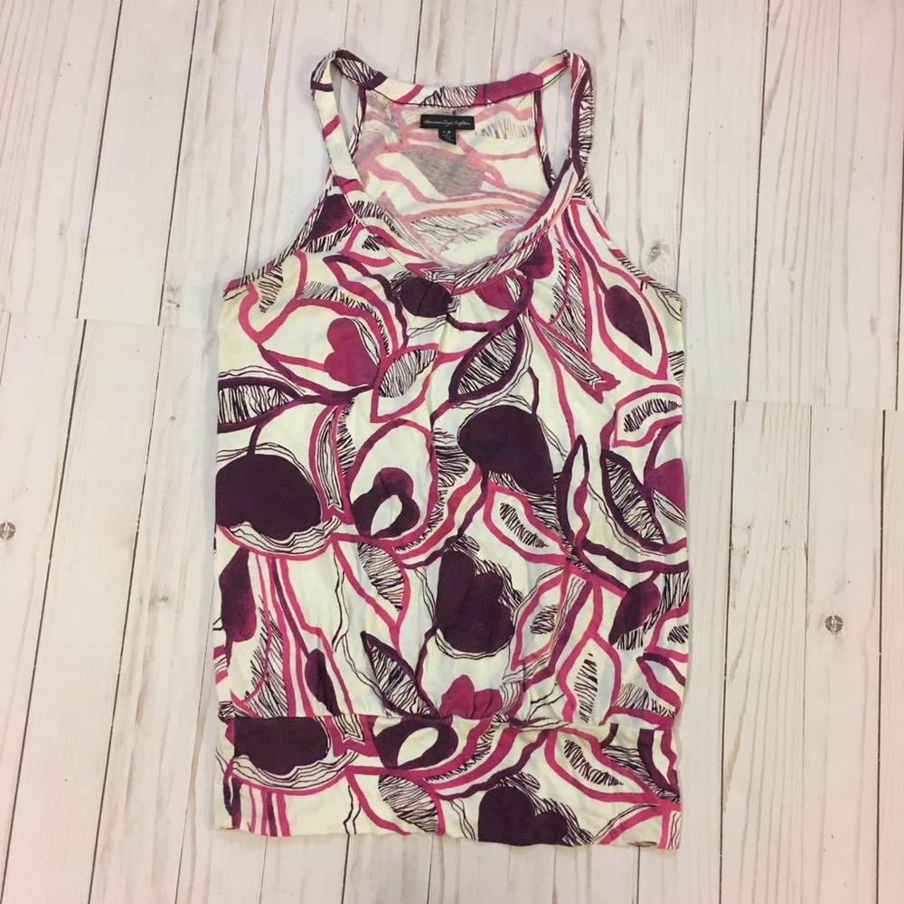 American Eagle Small Halter Top Floral Pink Purple